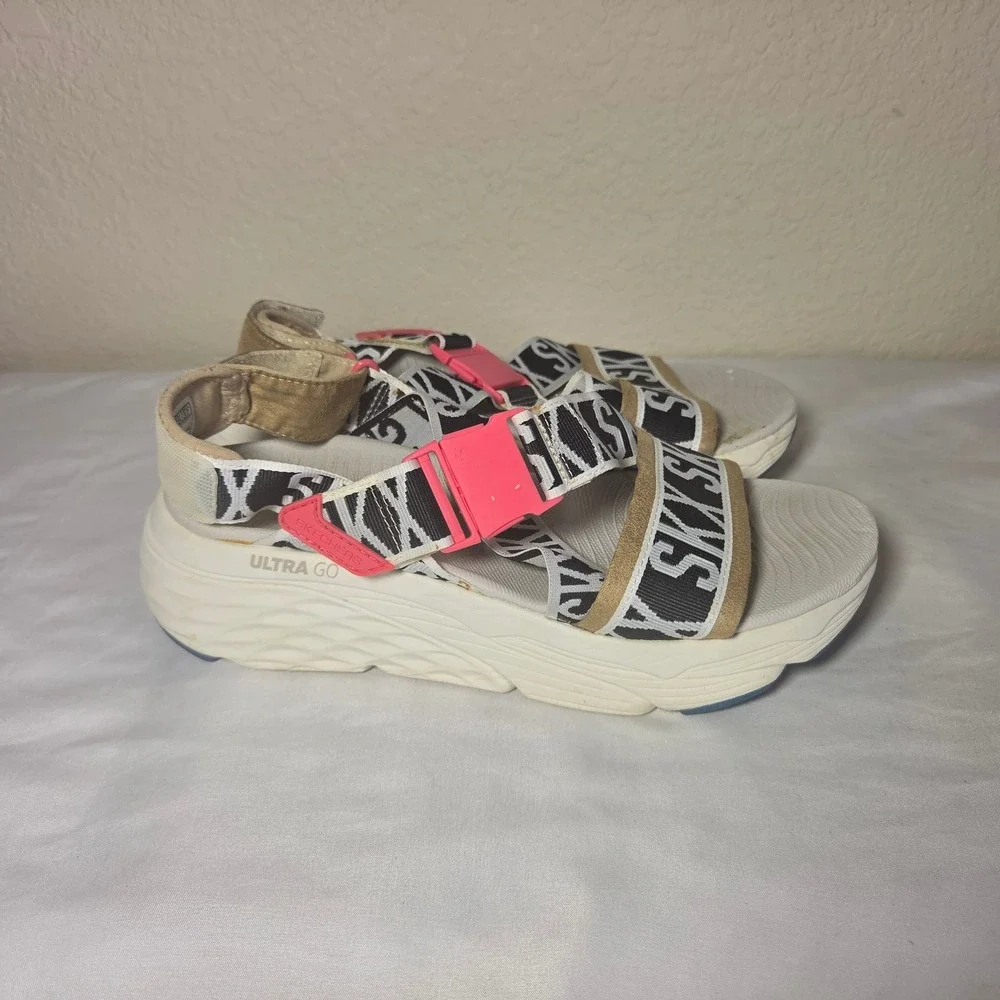 Skechers Max Cushioning Ultra Go Strappy Sandals Womens 8 White Black Pink SKX